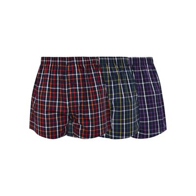 Big and tall pack of three navy grid checked boxers